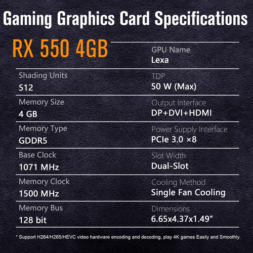 Srhonyra Radeon Rx 550 4gb Gaming Graphics Tarjeta Gddr5 128