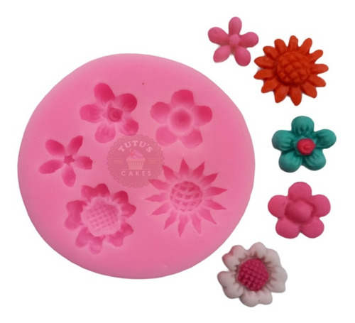 Molde De Silicona Flores X5 Girasol Fondant Porcelana Fría