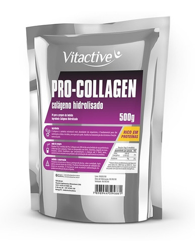 Colágeno Hidrolisado Em Pó  500 G 100% Puro - Pro-collagen