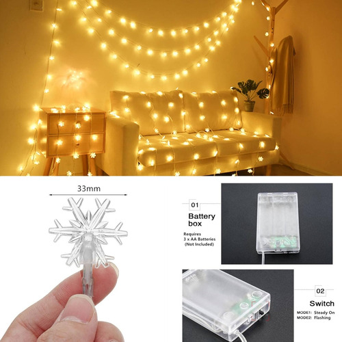 Luces Navidenas Cesof, Cadena De Copos De Nieve Led De 20...