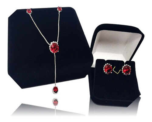Conjunto Colar Gravatinha E Brincos Semijoia Luxo/ Garantia