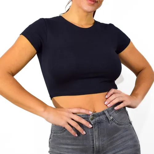 Crop Top Mujer Manga Corta Algodón Con Lycra