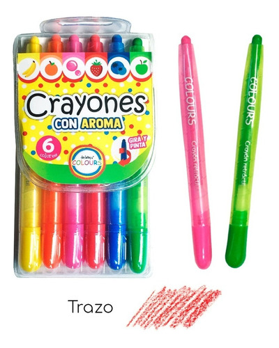 Crayones Retráctiles Con Aroma Estuche X 6 Colores Colours