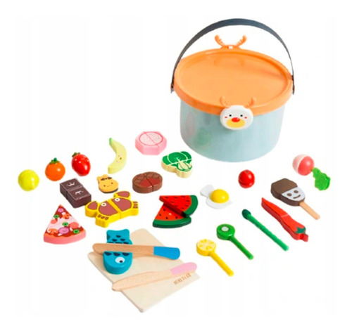 Imagen 4 de 9 de Comida De Juguete Frutas Madera Verduras Infantil + Pizza