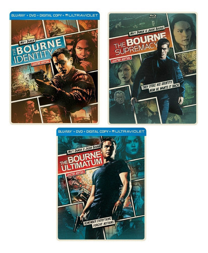Bourne Trilogia Steelbook Paquete 3 Peliculas Blu-ray + Dvd