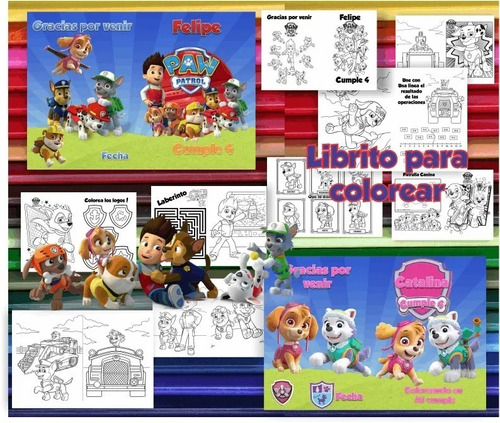 Paw Patrol Kit Imprimible Librito Para Colorear Perspnalizad