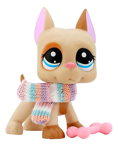 Littletoy Lps Great Dane Tan And Brown Cuerpo Con Ojos Azul