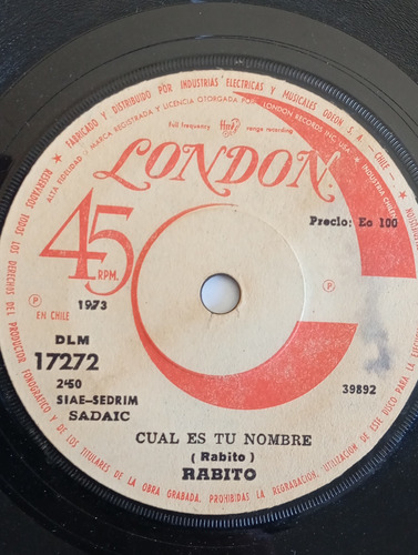 Vinilo Single De Rabito -- Cual Es Tu Nombre( S117-i197-u83 (Usado)