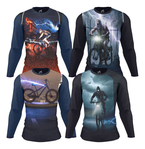 4 Camisas Ciclismo Mtb 100% Poliester, Manga Larga