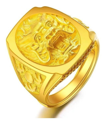 Anillo Cabeza Dragón Color Oro Hip Hop Para Hombre Y Mujer