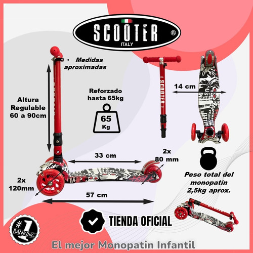 Monopatin Graffiti 4 Ruedas Scooter Italy Original Plegable