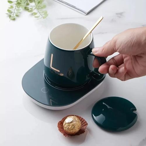 Imagen 8 de 10 de Taza Café Té Con Calentador Eléctrico Más Cucharita Regalo