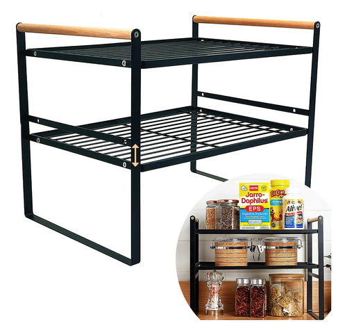 Estante Organizador De Cocina Y Baño De Ajustable Negro