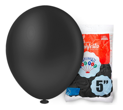 Balão Bexiga Liso Diversas Cores 5 Polegadas Pct C/ 50 Un Cor Preto Cinza