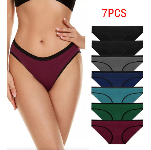 Calzones De Mujer Algodón Sexy Bikini Cintura Baja Braga 7pz