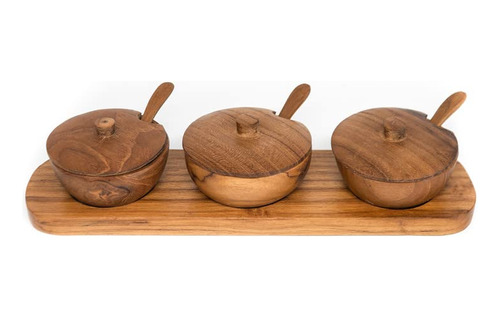 Rainforest Bowls Juego 3 Cuenco Madera Teca Javanesa Bandeja