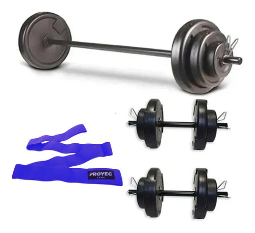 2 Mancuernas + Barra + 24 Kg En Discos + Regalo Kit Fitness