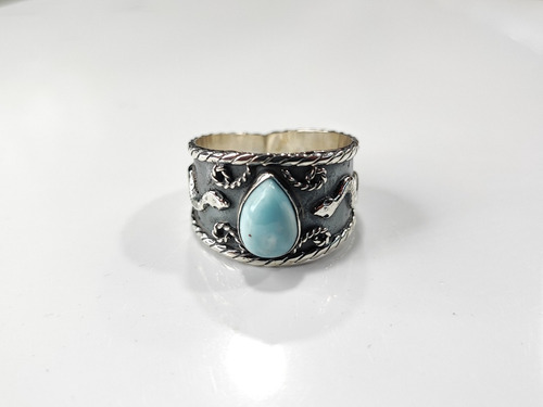 Anillo De Culebras Con Larimar Plata Ley .925