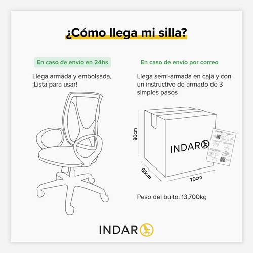 Imagen 4 de 8 de Silla Escritorio Indar Alma Blanca Ergonomica Brazo/ Reg