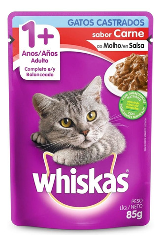 Whiskas Alimento Húmedo  Gato Adulto Castrado Carne 85g