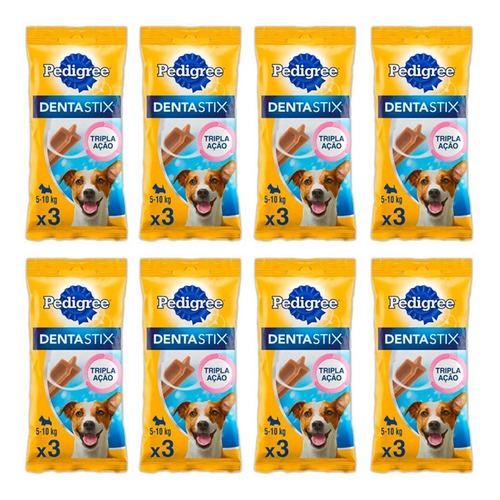 Kit Com 8 Dentastix Pedigree Petiscos Para Cães Pequenos 3un