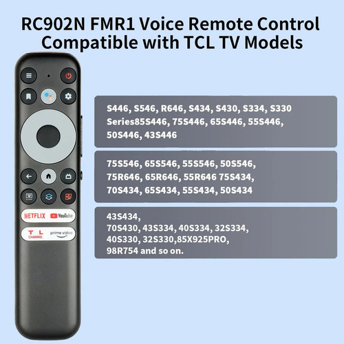 Control Remoto Para Tcl Smart Tv Rc902nfmr1 De Voz, Compatible Con Tcl Smart Tv 4 5 6-series 43s446 50s446 55s446 65s446 75s446 85s446 75s546 55r646 65r646 75r646 98rr754 50s546 55s546 65s546