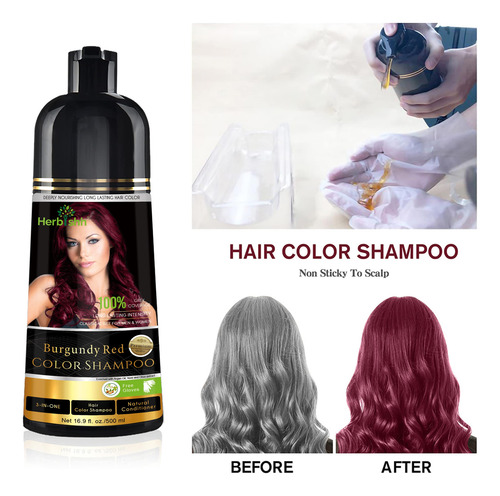 Shampoo Con Tinte Natural Herbishh - Color Borgoña