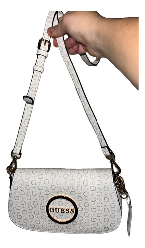 Cartera Guess Original Citrus Grove Mini Blanca Dama Blanco Monograma Dorado Blanco Con Detalles Dorados