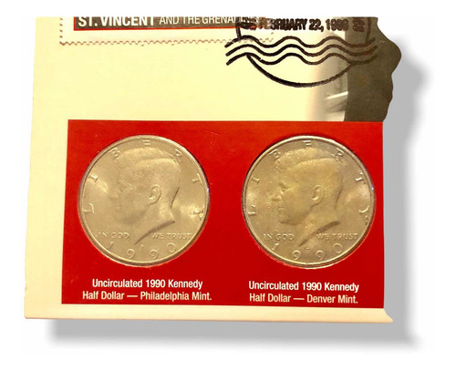 2 Monedas 1/2 Dólar Kennedy Crea Medalla De Libertad (Usado)