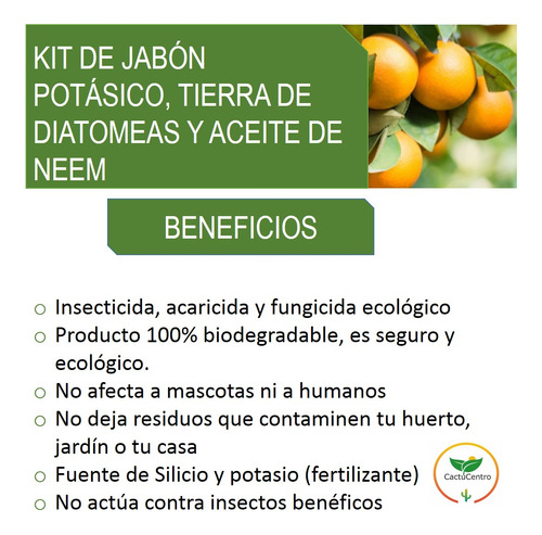 1 Lt Jabón Potásico+1 Aceite De Neem Puro+1 Tierra Diatomeas