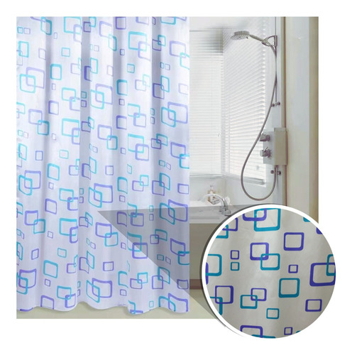 Cortina de baño de plástico estampada con ganchos, color blanco