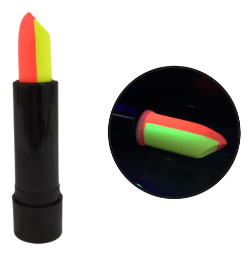 Labial Bicolor Fluo Glow Pinta Cara Maquillaj Brilla Luz Uv Color Amarillo - Naranja