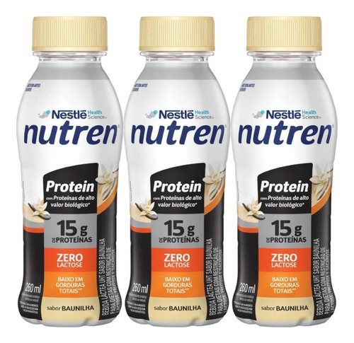 Nutren Protein Sabor Baunilha Kit 3 Unidades De 260ml Cada
