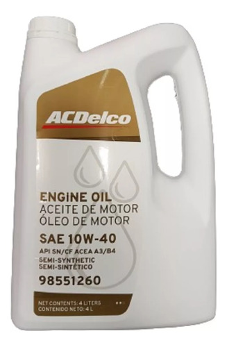 Aceite Acdelco Semi Sintetico Sae 10w40 4litros Chevrolet