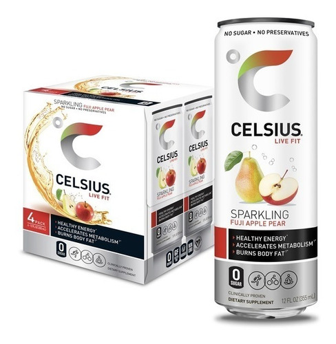 Celsius Live Fit Bebida Energetica 4 Pack Sabor Pera/manzana