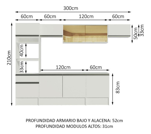 Mueble De Cocina Integral 300cm Diamante Madesa 02