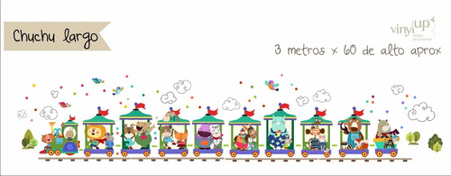Vinilo Decorativo Infantil Tren Con Animales 300x60cm Aprox