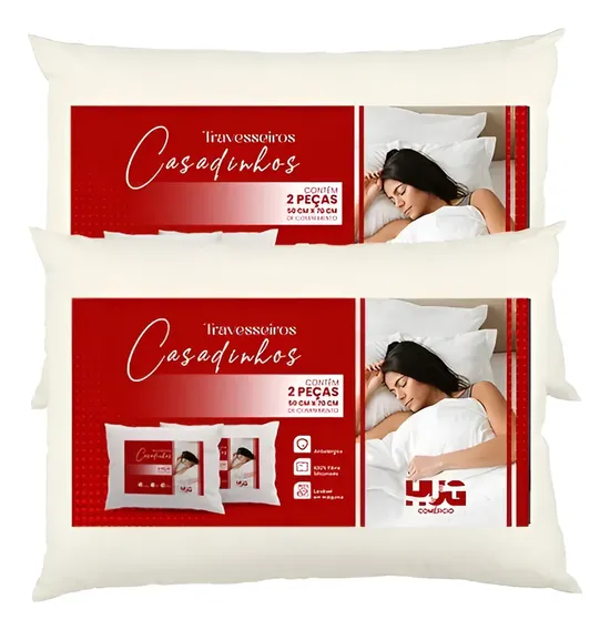 Kit 2 Travesseiros Casadinho Macio Antialérgico Lavável Branco