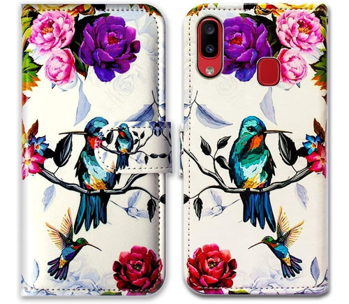 Funda Para Samsung Galaxy A20, Flores/billetera/soporte