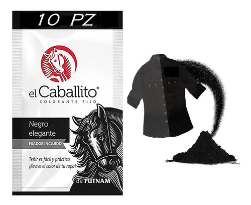 Colorante Caballito Telas Ropa Polvo Negro Elegante (10pz)