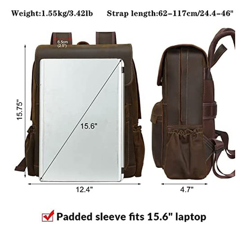 Mochila Para Portátil De 15,6 Pulgadas De Piel De Grano Comp