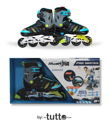 Imagen 4 de 9 de Patines En Linea Ajustables Gris Con Azul Rush