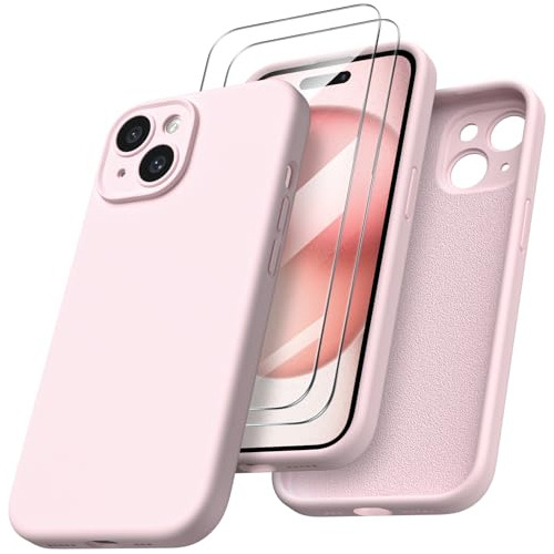 Funda Para iPhone 15 Silicona Rosa Protectores Pantalla