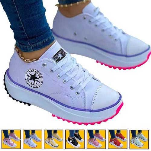 Zapatos Mujer De Suela Gruesa De Lona Casual 7 Colors