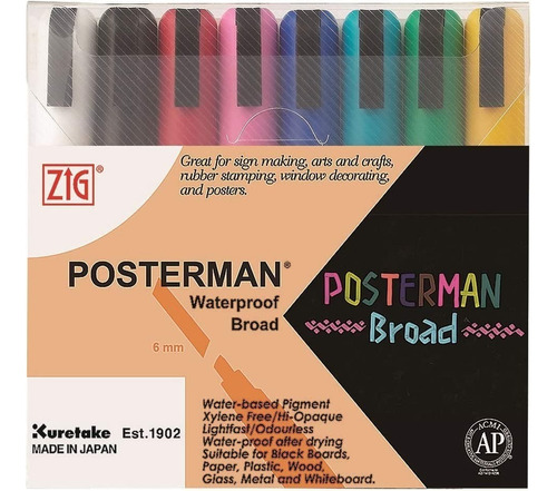 Marcadores Kuretake Posterman 6 Mm Set X 8 Colores