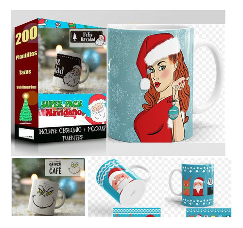 200 Plantillas Sublimacion Tazas Navidad Diseño Navideños