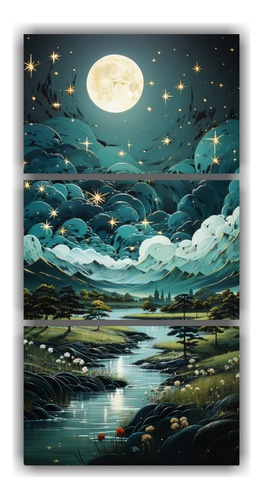 30x60cm Cuadro Mural Escena Intensa Con Luna Y Montañas