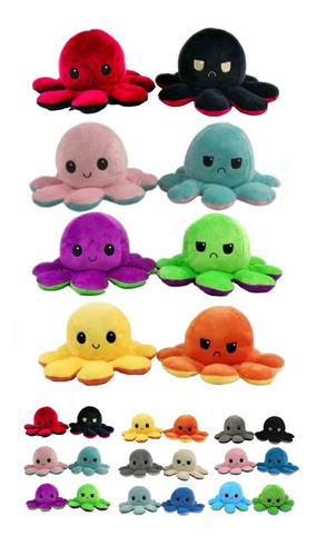 Imagen 1 de 10 de Pulpito Reversible Original Peluche Pulpo Feliz Enojado Tik