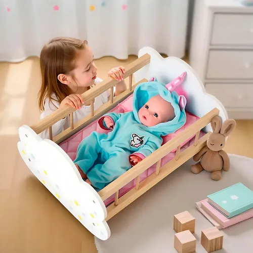 OKJHFD Cuna De Muñeca para Bebé, 1:12, Casa De Muñecas, Cuna De Madera Simulada En Miniatura, Muebles De Cuna, Accesorios De Decoración, Escena De