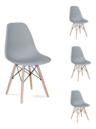 Paquete De 4 Sillas Eames Estilo Minimalista Madera Moderna